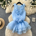French sweet style pink ruffle sleeveless dress - women's summer, skin-friendly, breathable, ladylike, slimming, vacation dress