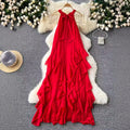 Beach vacation dress - women's alluring & ethereal halter neck ruffle chiffon fairy dress - french style sleeveless maxi dress