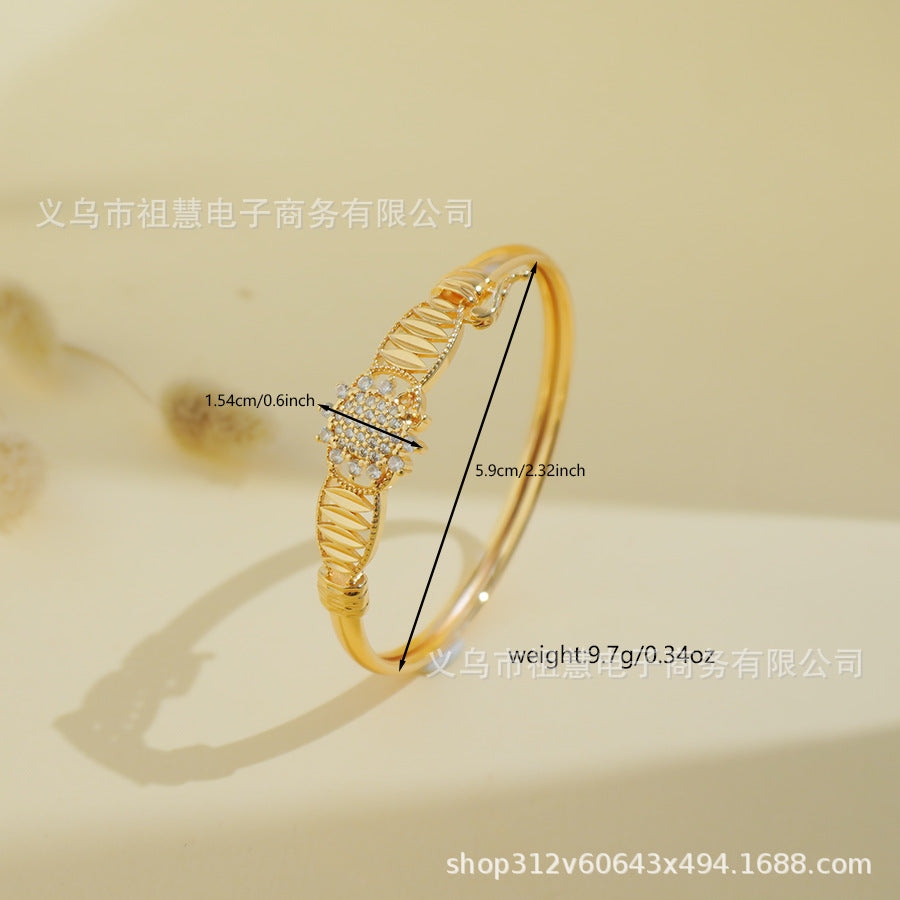 zircon geometric gold-plated bangle, women's elastic bracelet for autumn/winter, perfect for back-to-school parties