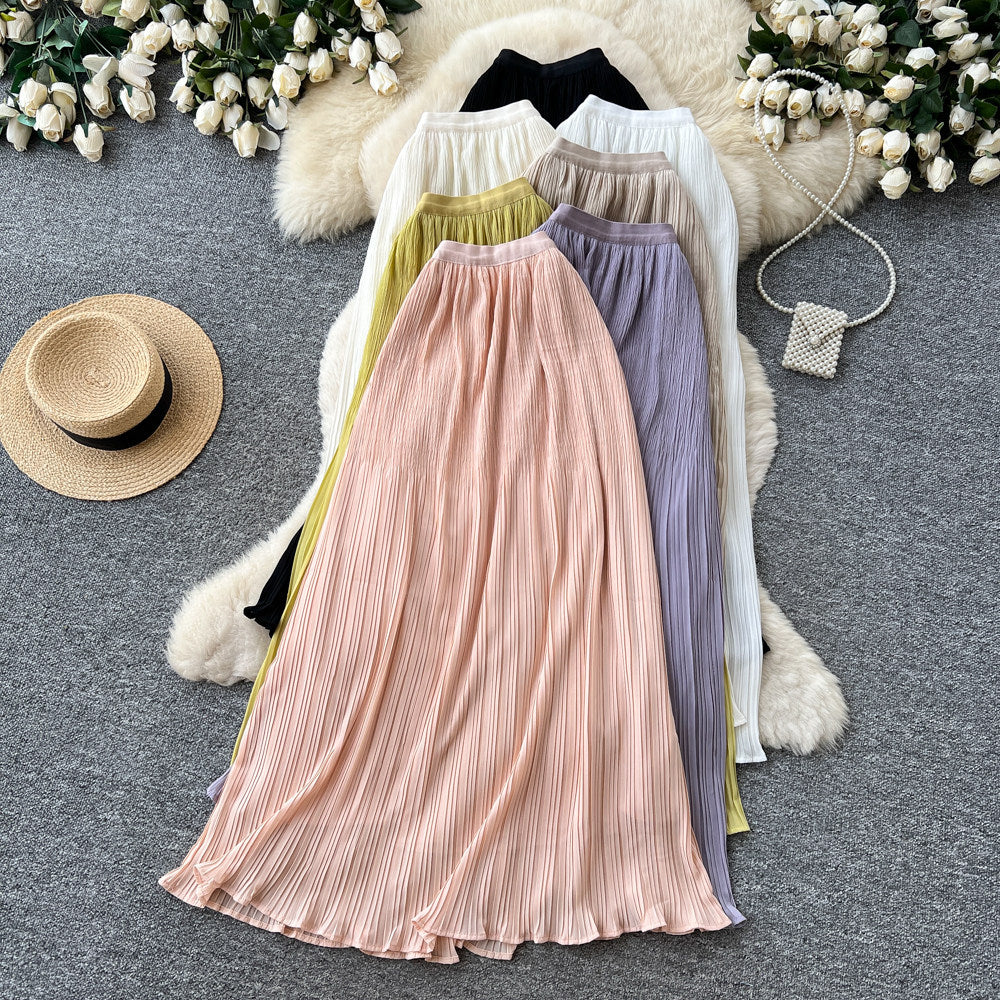 K-style high waist pleated dopamine skirt for women summercasualcasuala-line large swing work clothingelegant skirt