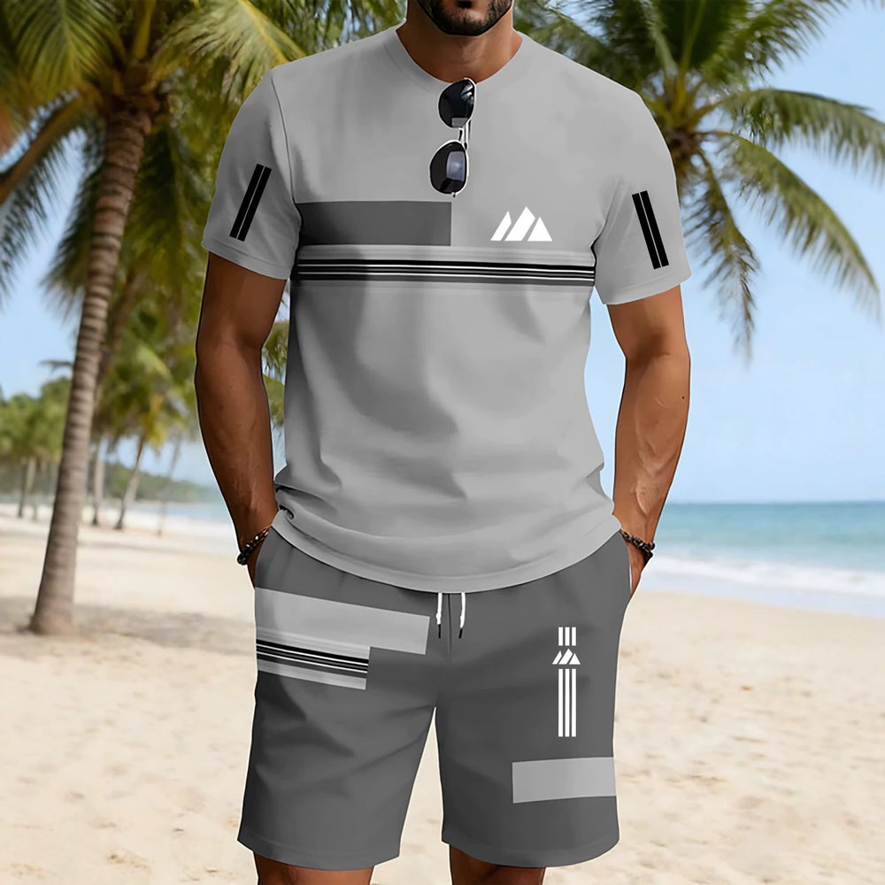 men's short-sleeve and shorts set, casual sportswear set, 3d printed cross-border hot seller, dropshipping available
