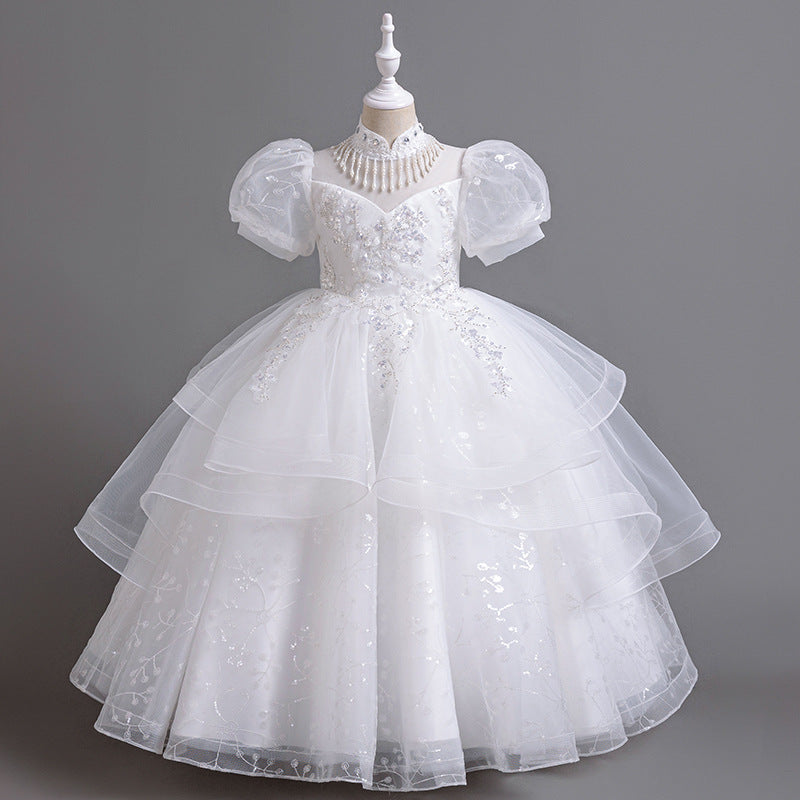 girl's dress flower girl wedding dress princess dress kids catwalk host spring & fallnew arrival mesh piano performance