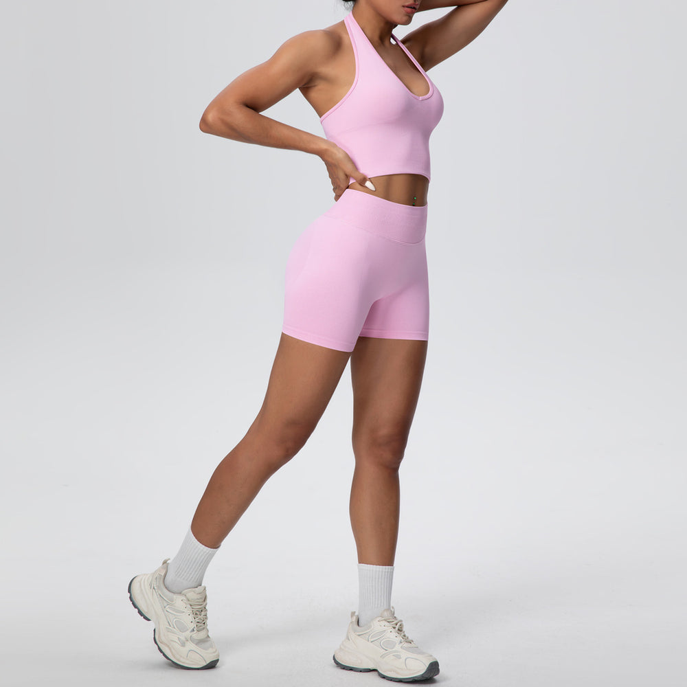fashion seamless breathable halter back yoga suit running sports fitness yoga suit two-piece set for women