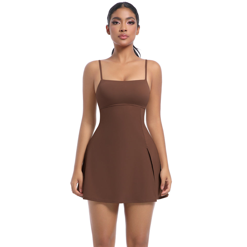 Fashion tape bottom sports dress with breast pad breathable outdoor golf beautiful back sling yoga tennis skirt for women