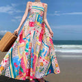 cross-border e-commerce european and american women's clothing: new summer collection - graffiti print, high-waisted cami dress with vacation vibes