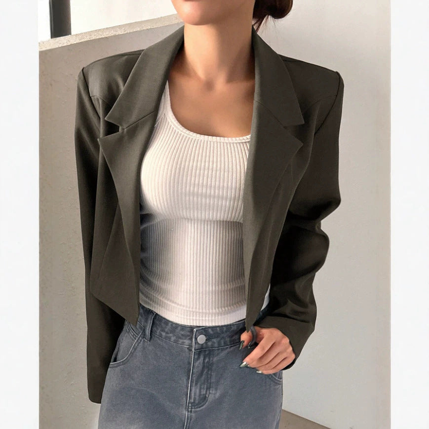 autumn new women's short fashion outerwear high-waisted cropped blazer - new high-end versatile spring style