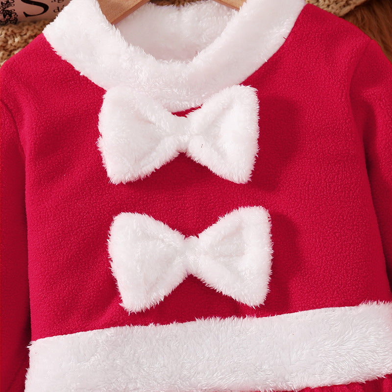 girldress red hat cute round neck stereobows costume kids holiday long skirt