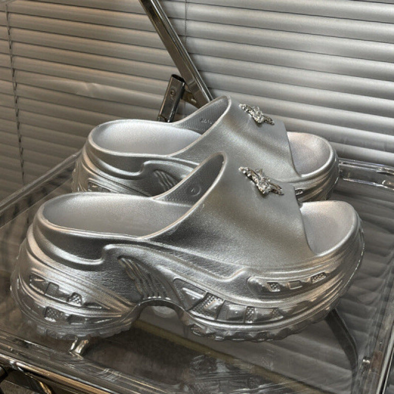 Trending chunky heel slides for women - summer 2025 new fashion high heel sandals - wedge heel slides for women's outdoor wear
