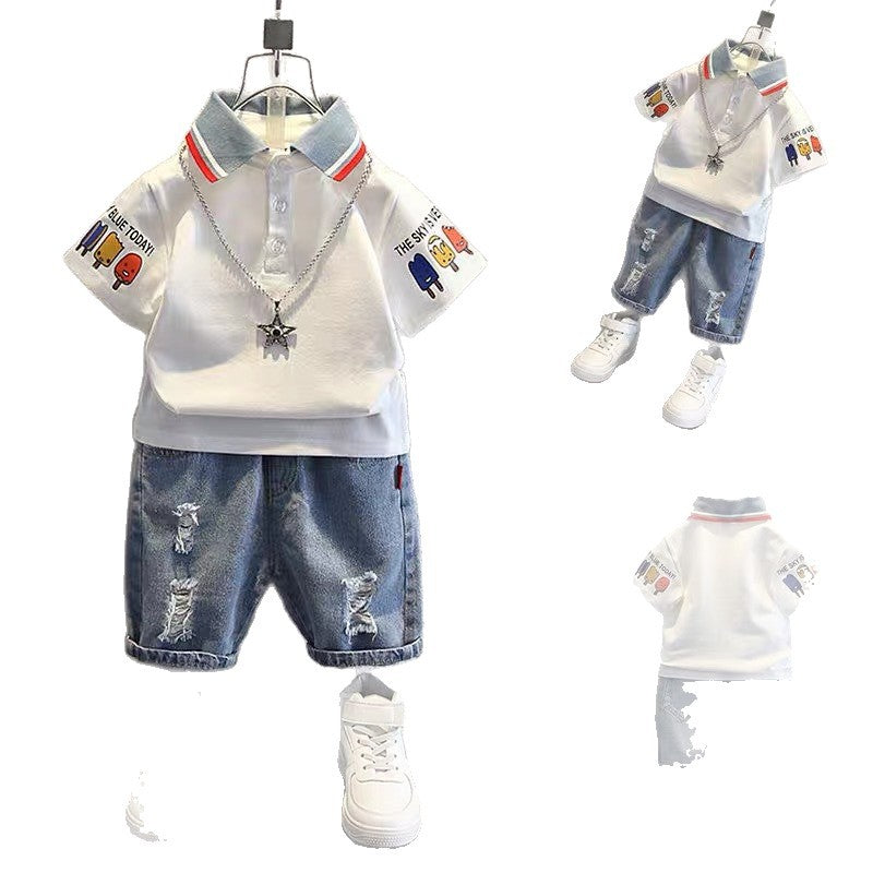 Kids' casual short-sleeve set : summer two-piece outfit for boys - korean style shirt and shorts (sizes for toddlers to young children)