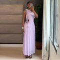 European and american cross-border women's fashion:  autumn new arrival - elegant ruffle-trimmed, cropped waist, purple, slim-fit, sleeveless maxi dress