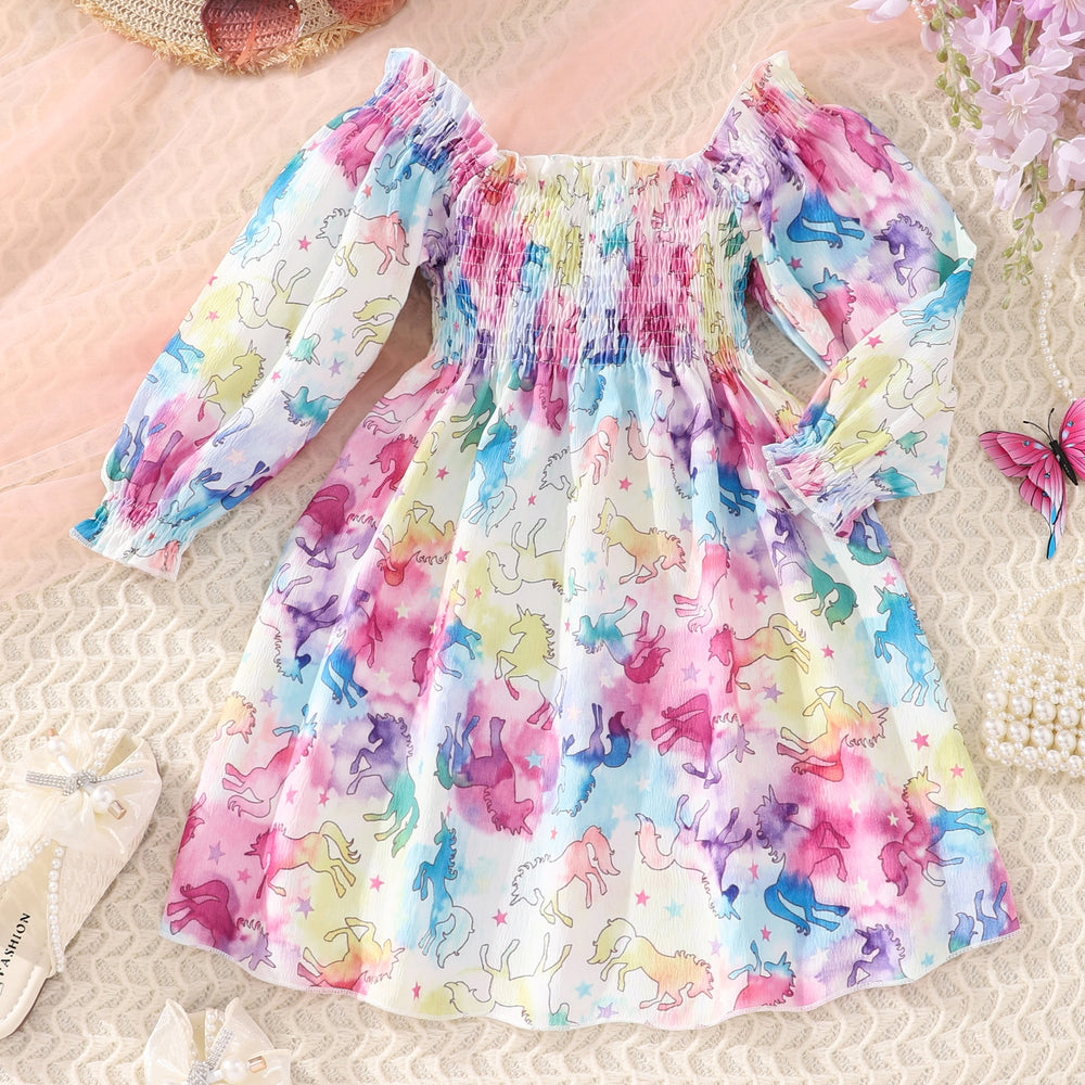 fall/winter new collection: girls' long-sleeve cable knit printed sweet princess dress