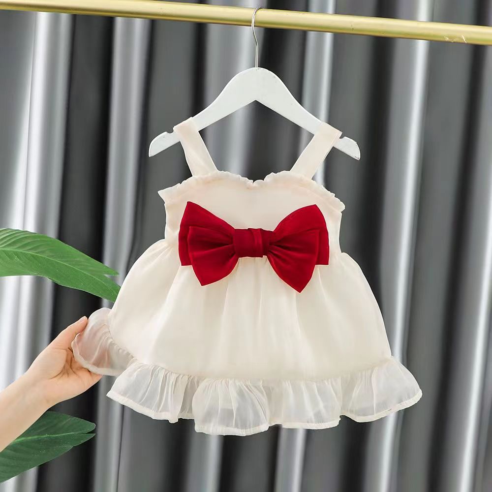 Baby girl red suspender dress summer children's summer one shoulder off shoulder dress girl summer princess dress