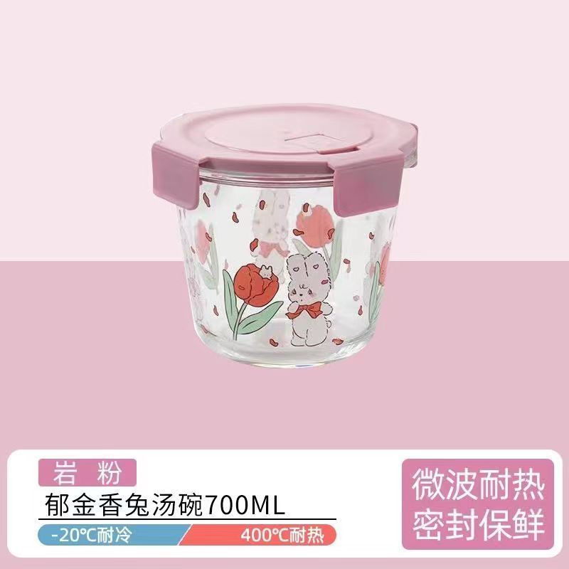 High borosilicate thickened glass lunch box round microwave oven heating fresh-keeping bowl with lid soup box office worker student bento box