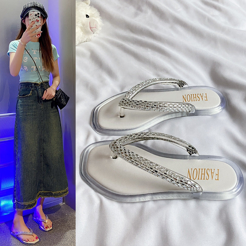 Fashion rhinestone flip-flops for women summernew arrival sparkling crystal transparent outwearnon-slipabrasion resistant flip-flops