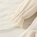 autumn girls' knitted dress with tulle lace trim, off-white, cute baby girl long-sleeve crew neck dress