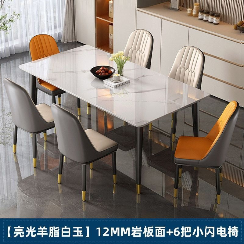 Rock slab dining table and chair combination rectangular for home small apartment medieval style modern casual rental house dining table