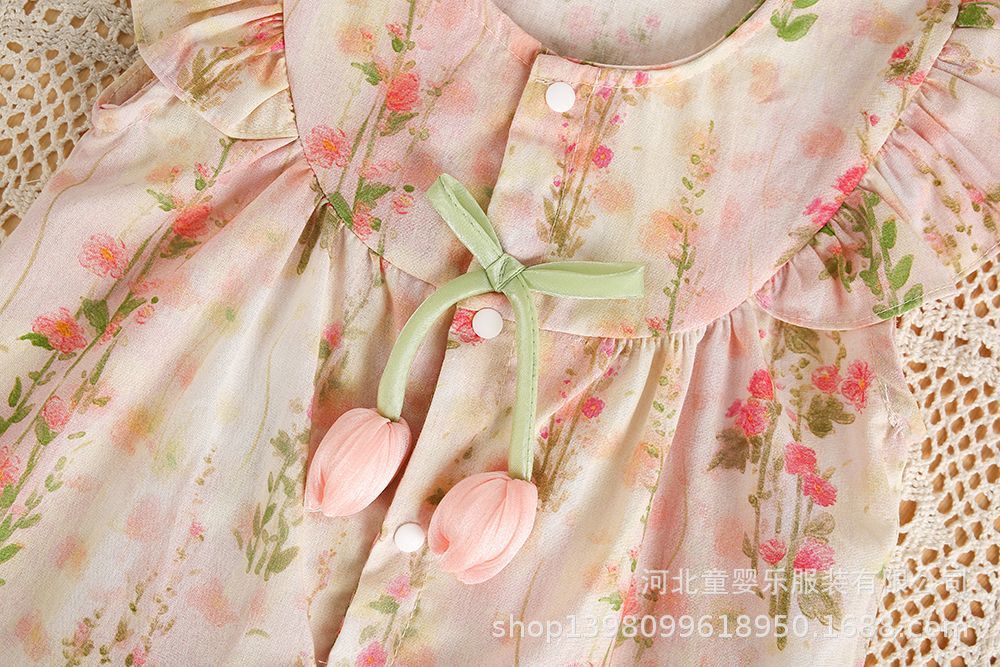 summer tulip 3d floral romper - lightweight, stylish, and perfect for baby girls' outdoor adventures