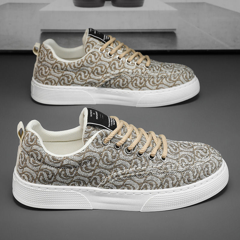 Canvas shoes men's low-top winter2025new arrivalniche style low-top printing sneakers menthick sole sports casualtrendy shoes