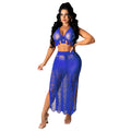 Amazon summer collection: european & american style sexy cutout tassel knit beach dress set - direct from the cross-border factory