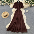 French style chic casual dress - women's short sleeve korean a-line dress - high waist slimming work-ready elegant dress