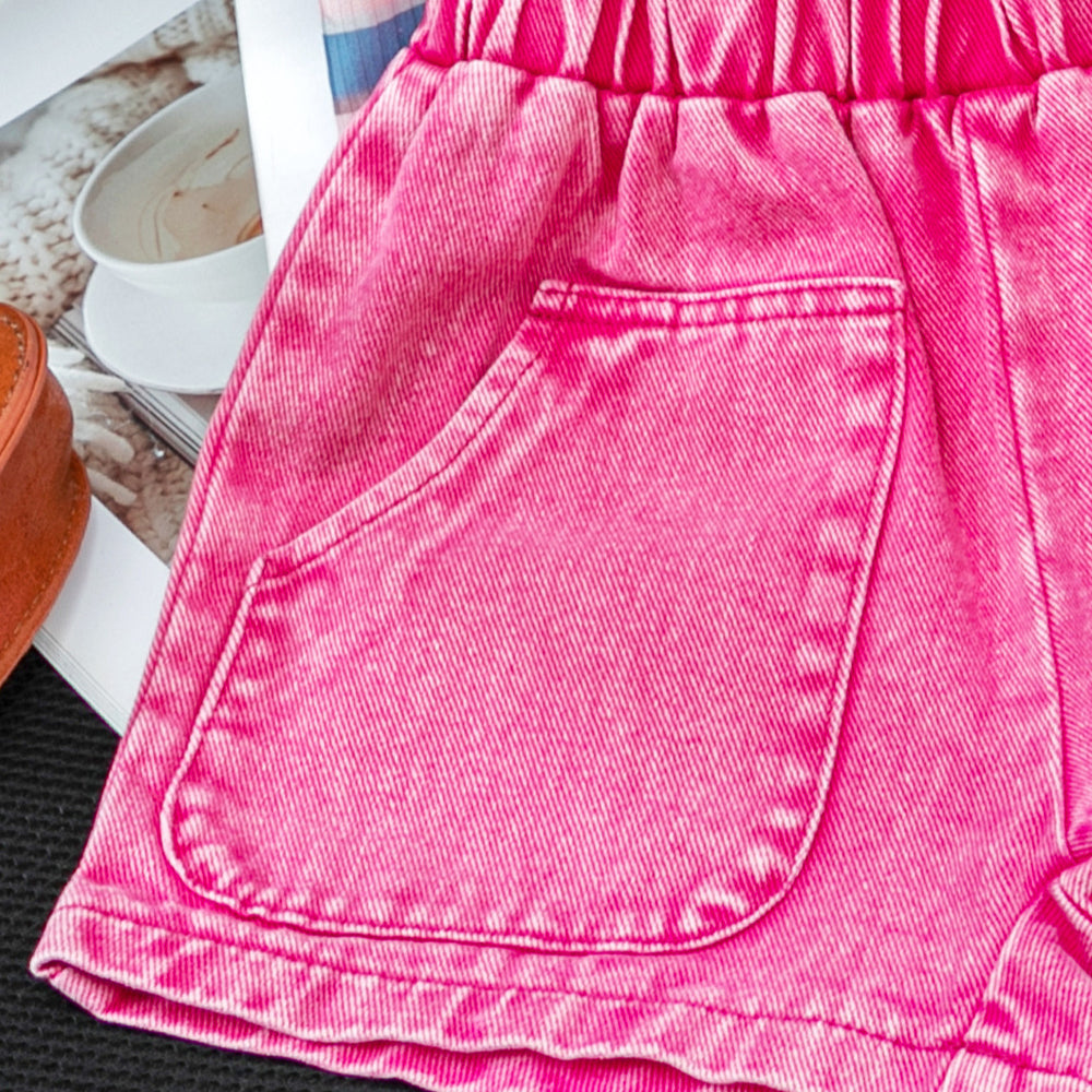 cross-border new arrival: girls' european & american style striped print tank top + washed denim shorts set