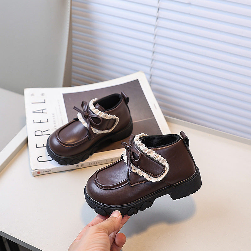 Girls' chunky sole flats -  spring/autumn new collection - little girl's bowknot fashion princess leather shoes - kids' loafers