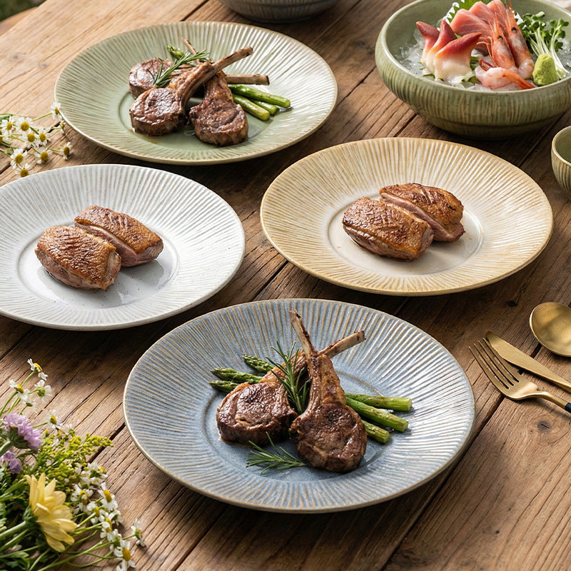 Vintage-inspired, rustic stoneware ceramic deep plate – perfect for restaurants and hotels. a high-end, visually appealing dish for desserts, soups, creative plating, steaks, and western cuisine