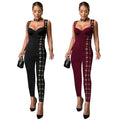 C7490 cross-border   fashion women's sexy strapless bodycon jumpsuit with eyelet detail - new