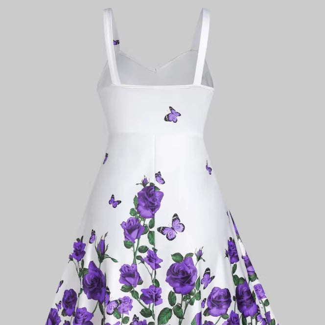 cross-border  european and american women's fashion 3d floral ruched waist dress