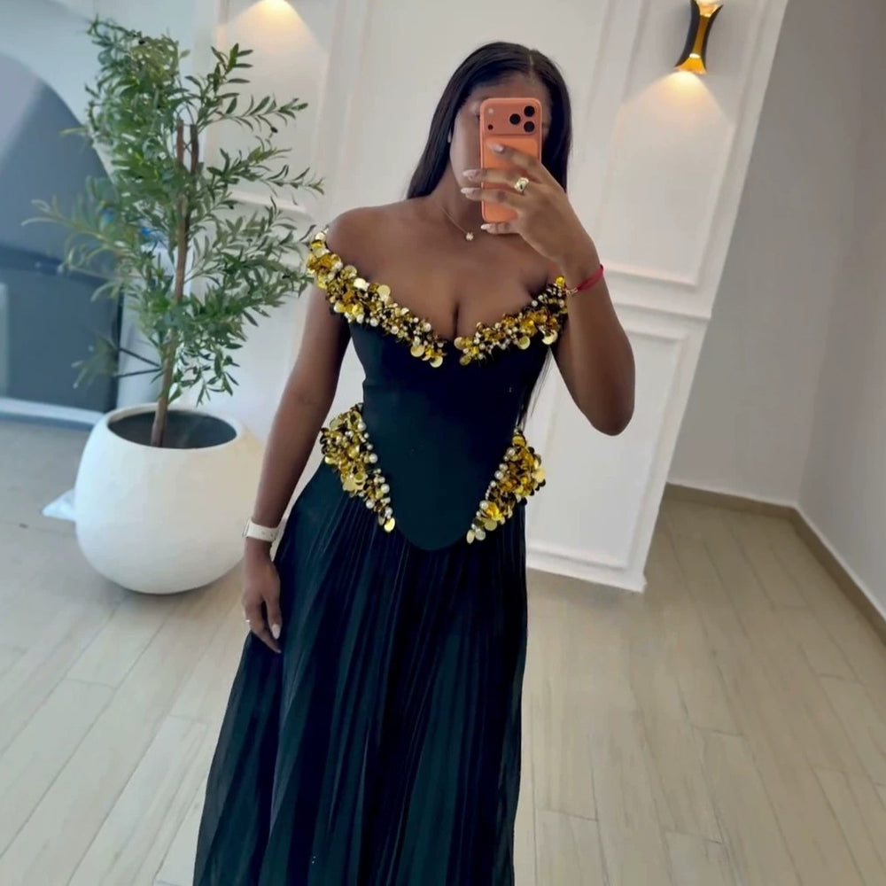 European and american cross-border women's fashion:  summer new arrival - elegant, heavily embellished beaded and sequined sleeveless top with pleated skirt set