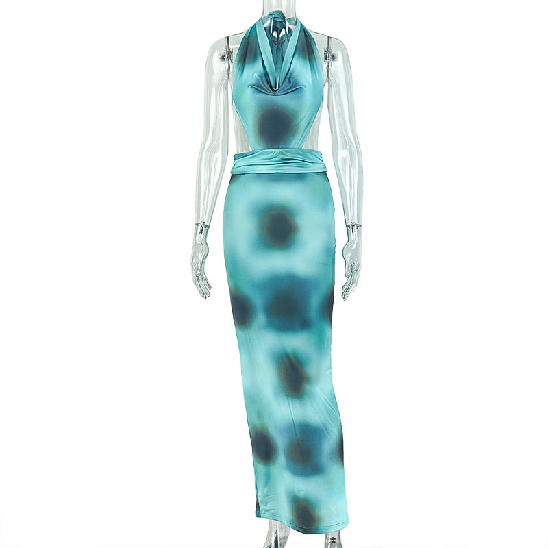 Fashion style cross-border sexyaccessible luxury women's clothing swing collar silm hip skirt low-cut street backless tie back new dress