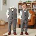 Factory direct children's spring fashion set: korean style plaid vest three-piece outfit for boys, kids' formal wear - in stock