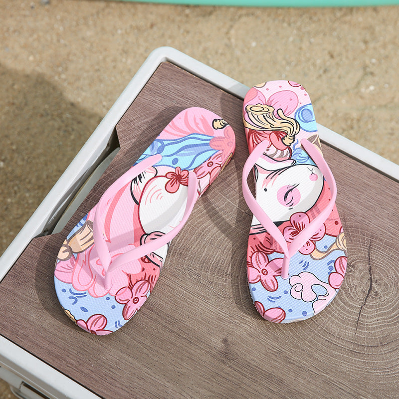 New summer beach flip-flops for women - stylish, versatile, non-slip, soft sole, cartoon thong sandals