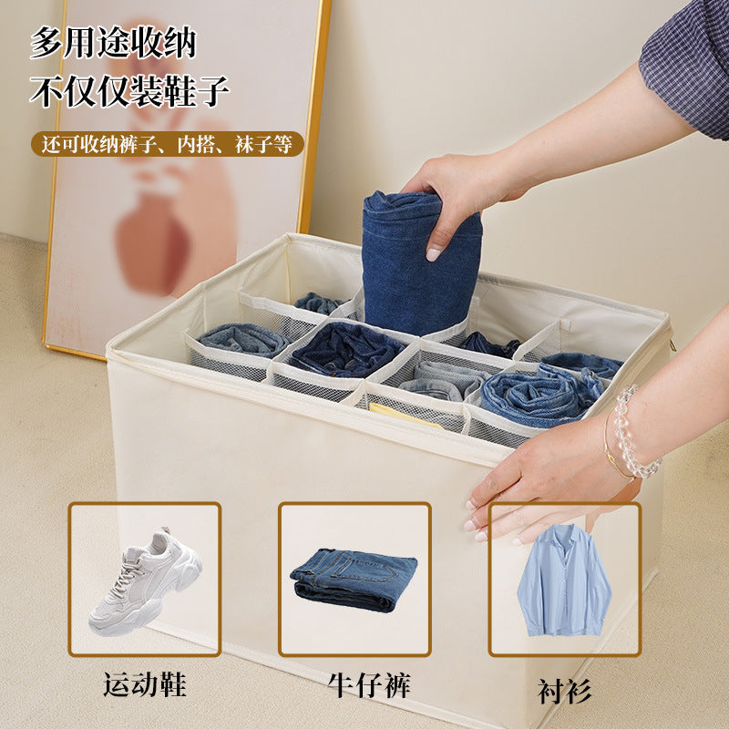 Cross-border storage box Foldable fabric with cover Dust-proof shoes storage box Multifunctional grid sundries storage box