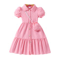 Girls' dress, solid color dress with pearl sleeves + pearl crossbody bag