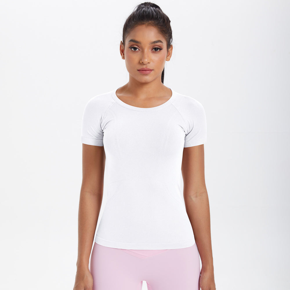 Spring/summer new one-piece knit short-sleeve crew neck sports t-shirt - running, fitness, slim-fit, breathable yoga top for women