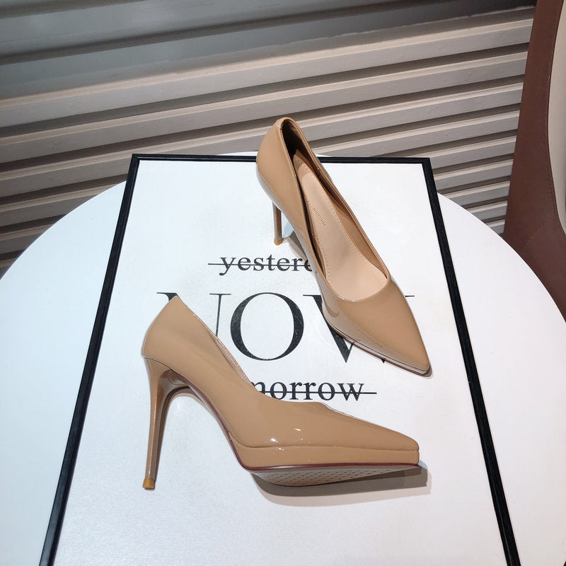 Wo huizhou women's patent leather platform pumps - european & american style, lightweight luxury, versatile stiletto heels, comfortable for everyday wear