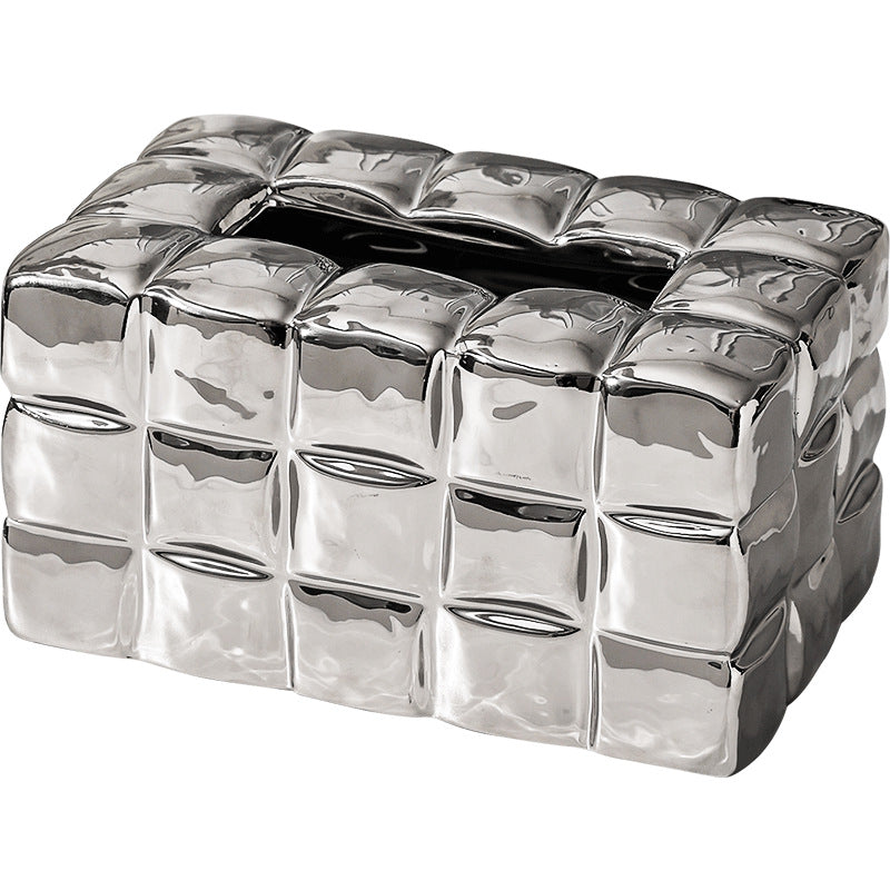 Nordic inspopular same style electroplated silver tissue box living room coffee table high-end tissue box creative desktop ornaments