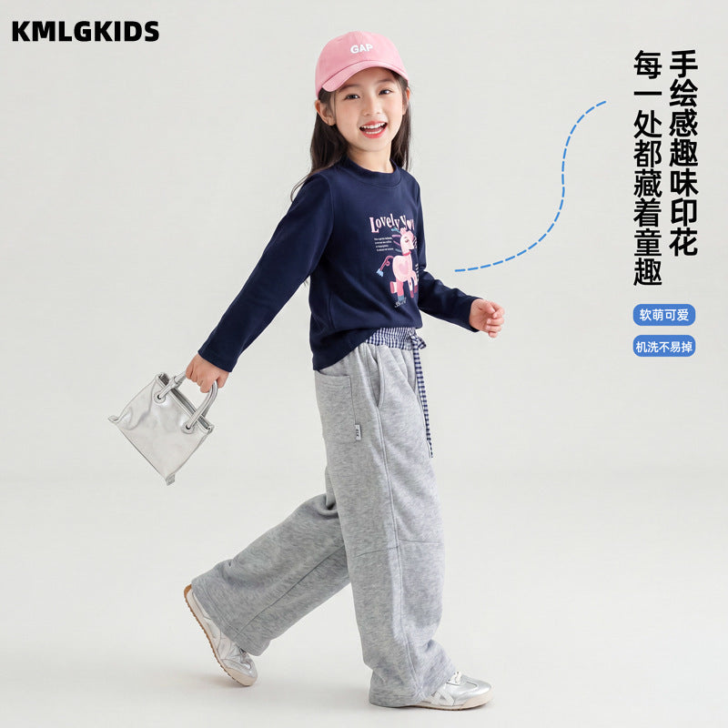 autumn new cartoon girls' and children's korean style soft and skin-friendly top, korean style long-sleeved t-shirt base layer