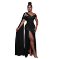 C7667 cross-border   fashion women's elegant sexy high-slit shawl dress - new arrival