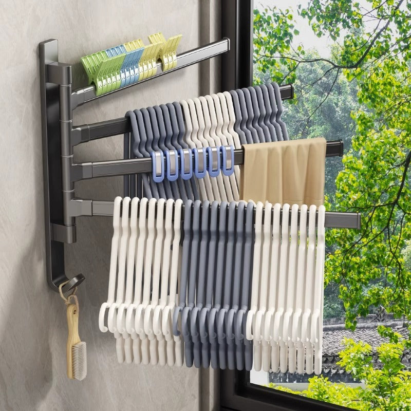 Balcony clothes hanger storage handy gadget multi-layer storage rack can be rotated without punching holes balcony drying clothes storage rack hook