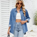 Wishfashion cross-border foreign trade women's clothing new  independent station washed looselong sleeves four-button denim lining