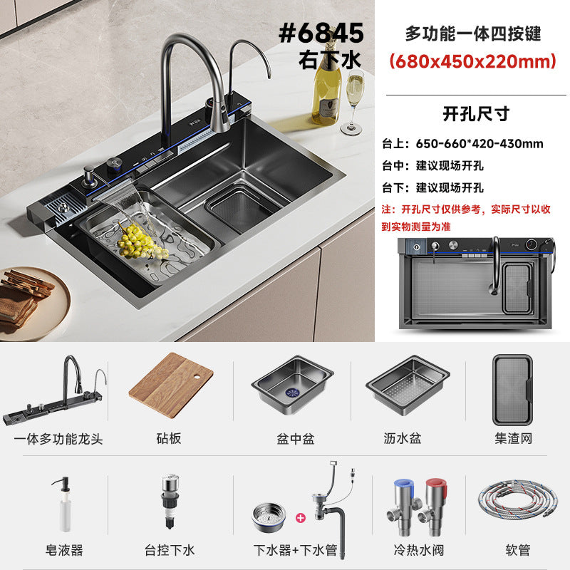 Extra thick 5.0 whale rain dance waterfall 304 kitchen honeycomb sink single slot digital display thickened stainless steel vegetable basin