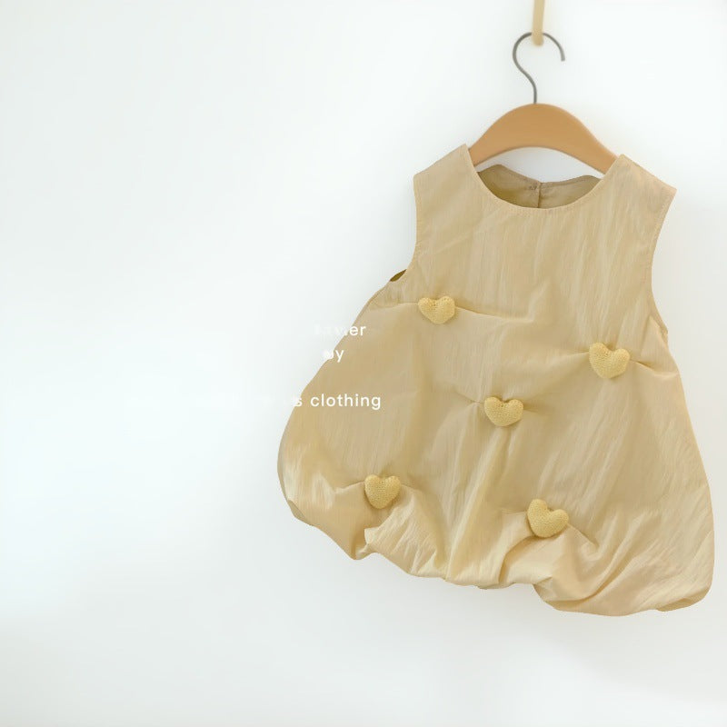 new girls' summer outfit: versatile sleeveless tank dress with cute heart and chic tulip design