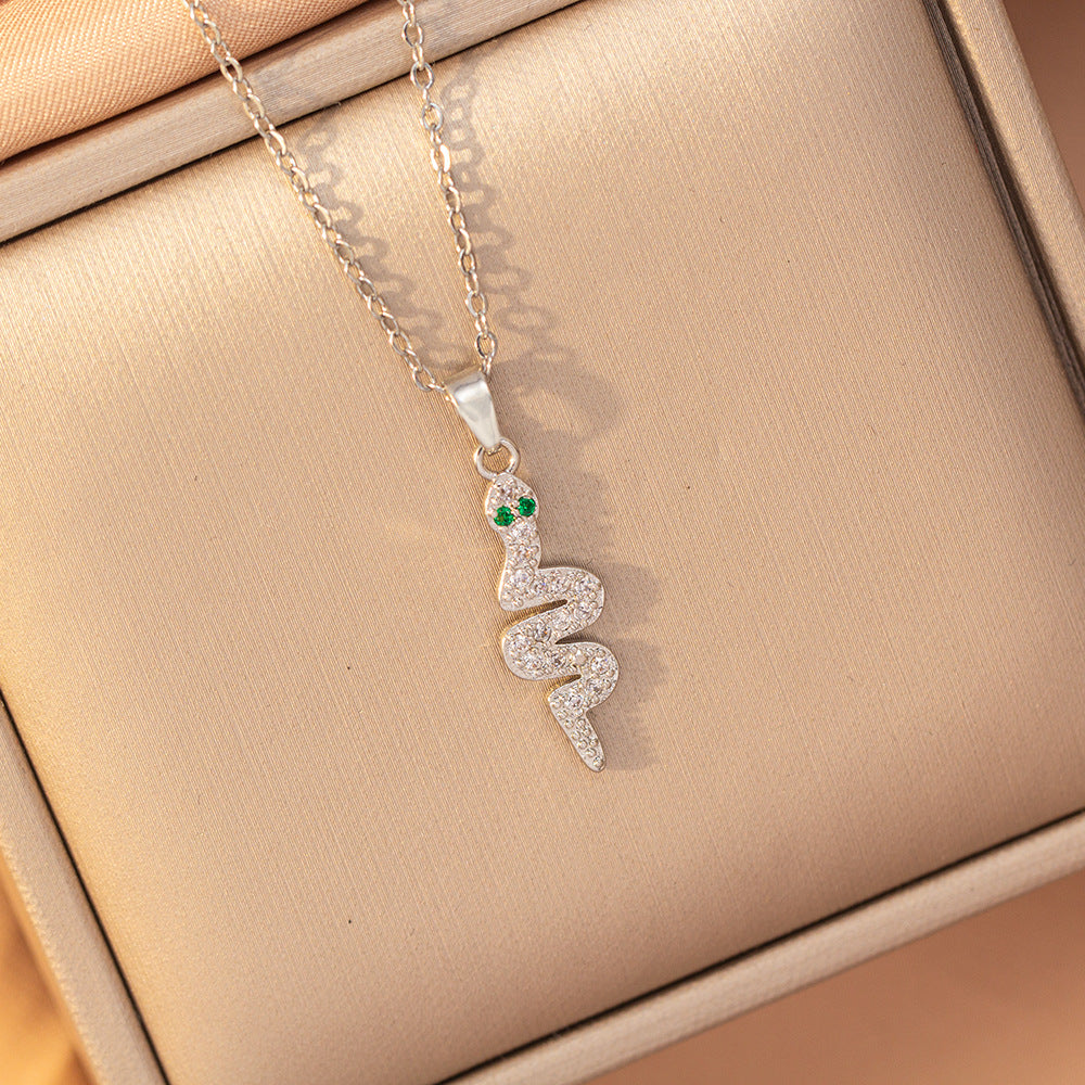 [copper inlaid with zirconium] cross-border hot-selling snake-shaped necklace for women, personalized fashion stainless steel elegant accessible luxury clavicle chain jewelry