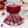 Girls' new summer dress : stylish bubble sleeve tulle skirt, elegant korean style princess dress