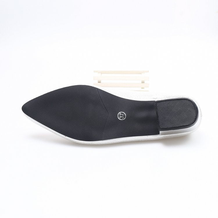 spring/autumn women's chunky heel pumps - plus size, export quality, sequined pointed toe, slip-on flats - wholesale