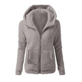 women's fashion solid color hoodie - loose fit plush zip-up jacket top