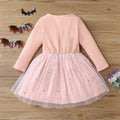 European and american style children's autumn new halloween girls' cute holiday long-sleeved bat mesh dress - trendy