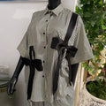 European and american cross-border women's fashion:  summer new collection - stylish patchwork bowknot striped short-sleeve shirt and wide-leg pants set
